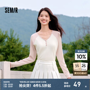 森馬（Semir）【云柔親膚】長(zhǎng)袖t恤女短款V領(lǐng)修身上衣24年新款插肩袖休閑薄外套 粉色調(diào)01315 L