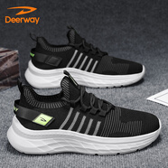 德爾惠（DEERWAY）鞋子男2025夏季運動鞋男鞋透氣潮流厚底網(wǎng)面跑步鞋 黑色 39