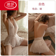 浪莎（LangSha）宮廷古風(fēng)睡衣女情內衣網(wǎng)紗加大碼掛脖漏背迷人兩件套睡裙 967白色裙 XL 【115-130斤】