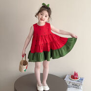 葉余女童夏季連衣裙2025新品水果表演服西瓜裙子小女孩夏日無(wú)袖半身裙 90 碼建議身高85cm左右 均碼 西瓜連衣裙