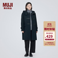 無(wú)印良品（MUJI）女式羊毛混牛角扣大衣長(zhǎng)款連帽毛呢呢子外套秋冬季外衣女裝 深藏青色3A M (160/84A)