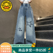 G.DUCKKIDS女童褲子春秋牛仔褲25新款中大兒童直筒褲初中生女孩寬松闊腿褲冬  藍(lán)色星星款 160 建議150-160cm12-13歲
