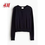 H&M【徐若晗同款】女裝毛針織衫秋慵懶短款打底衫miu系薄開(kāi)衫0579541 海軍藍 S 160/88
