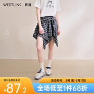 西遇格紋半身裙女2025年夏季新款不規(guī)則下擺綁帶設(shè)計(jì)感高腰短裙 藍(lán)色 (27預(yù)售8月13日） S （26）