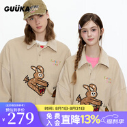 古由卡（GUUKA）休閑襯衫男士襯衣長(zhǎng)袖秋季外套情侶裝2025新款男裝上衣服套頭卡通 杏色 （男女士同款情侶裝） XS