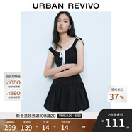 UR2025春季新款女裝撞色蕾絲飄帶U領(lǐng)無袖修身連衣裙UYY750014 黑色 (偏短) L