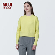 無印良品（MUJI）女式 棱紋編織 圓領(lǐng)短款針織衫 長(zhǎng)袖女款 女裝 薄款毛衣 淺黃色 L (165/88A)