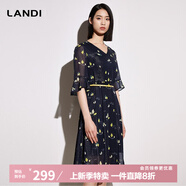 藍地（LANDI）V領短袖收腰碎花印花連衣裙女年夏季新款中長款裙子 花色 S