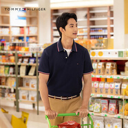 TOMMY HILFIGER【珠地網(wǎng)眼】夏季男透氣舒適鑲邊翻領(lǐng)T恤/純色修身多色短袖POLO 【合身款】午夜深藍(lán)CHS XS