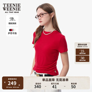Teenie Weenie小熊T恤女2025春夏新款甜酷潮流活力捏褶圓領(lǐng)短袖T恤打底衫上衣 紅色 M