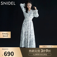 SNIDEL秋冬甜美碎花系帶收腰百褶雪紡連衣裙SWFO245033 淺藍(lán)色 S （0）