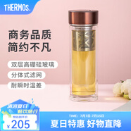 膳魔師（THERMOS）玻璃杯雙層隔熱泡茶水杯辦公室禮盒裝生日禮物TCGD-400 咖啡色 400ml