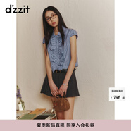 DZZIT地素連衣裙2025夏季新款復(fù)古深藍(lán)格子拼接小翻領(lǐng)短裙女3J2O4383T 深藍(lán)色（襯衫） S