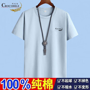 鱷魚(yú)恤新款夏季時(shí)尚打底短袖t恤男款純棉寬松半袖圓領(lǐng)時(shí)尚百搭純色上衣 DX淺蘭色 2XL 【建議135-150斤】