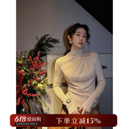 三吉黑花【天鵝頸】秋冬內(nèi)搭針織壓褶打底紅人衣櫥 米杏  米杏  S