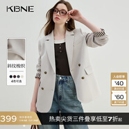 KBNE藏青西裝領(lǐng)短外套女小個子長袖上衣春秋新款氣質(zhì)學(xué)院風(fēng)外衣 米色 M