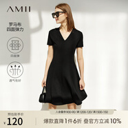 AMII法式復(fù)古a字連衣裙女夏季新款赫本風(fēng)顯瘦V領(lǐng)修身裙子 黑色 XS 150/76A