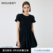 moussy 2025甜美可愛(ài)荷葉邊袖口抽褶收腰短款連衣裙010IS233-9661 020黑色 S
