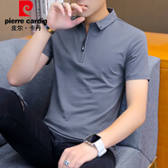 皮爾卡丹（pierre cardin）高檔品牌短袖T恤男夏季男士POLO新款中青年時尚休閑翻領舒適上衣 T118深灰色 L 【建議110-125斤】
