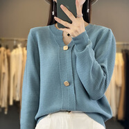 S.SOFEA2025早秋薄款針織衫女長(cháng)袖低領(lǐng)寬松打底毛衣春秋歐貨 霧霾藍 2XL