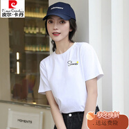 皮爾卡丹棉短袖T恤女寬松顯瘦白色印花百搭潮新款 S英文太陽(yáng) S 建議80-95斤