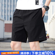 耐克（NIKE）官方艦店 短褲夏季男 25新款冰絲速干透氣五分休閑褲跑步運動短褲 DV9331-010/彈性面料/刺繡LOGO 黑色 XL
