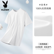 花花公子;PLAYBOY夏季純棉短袖男t恤寬松大碼體恤純色2025新款夏裝半袖上衣打底衫 白色 XL (適合135-150斤)