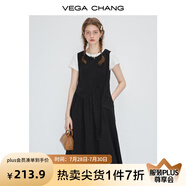 VEGA CHANG粉色連衣裙女2025年夏季新款海邊度假顯瘦氣質(zhì)減齡拼接背心長裙子 薄暮黑 S