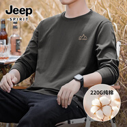 JEEP SPIRIT吉普重磅純棉打底衫男款秋季220G透氣親膚長袖t恤男圓領寬松上衣