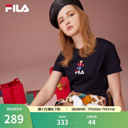 斐樂（FILA）官方女士短袖T恤夏印花運(yùn)動女裝針織短袖套頭衫小熊T刺繡上衣 傳奇藍(lán)-NV XL 175/92A