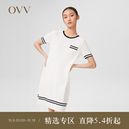 OVV2022春夏新款女裝經(jīng)典撞色真絲羊毛時(shí)尚A字短袖針織連衣裙 米白02 M