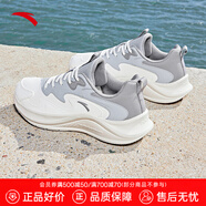 安踏（ANTA）漫步運動鞋男夏季皮面防潑水減震跑步鞋男士戶外旅游鞋子 【革面防潑水】象牙白/霧灰-6 41 (255mm)