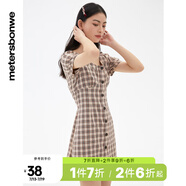 美特斯邦威格紋連衣裙女夏季新款舒適時(shí)尚校園風(fēng)高腰黑色女士裙子 咖色組 M 160 84A