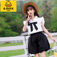G.DUCKKIDS女童套裝夏季2025新款網(wǎng)紅中大童韓系洋氣時(shí)髦薄款短袖短褲兩件套 白色 150