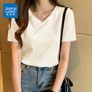 真維斯（JEANSWEST）V領(lǐng)正肩純棉短袖T恤2025夏季新款oversize休閑半袖上衣簡(jiǎn)約體恤衫 米色 純色 L
