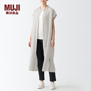 無印良品（MUJI）女式 亞麻水洗 法國袖連衣裙 BCL49C2S 米色條紋 M-L