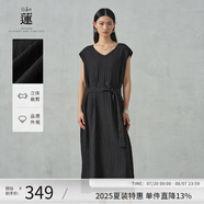 阿依蓮【商場(chǎng)同款】氣質(zhì)無(wú)袖連衣裙子女夏季2025新款高檔V領(lǐng)減齡長(cháng)裙子 黑色 均碼