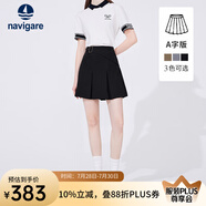 Navigare意大利小帆船半身裙女士夏季時(shí)尚顯瘦A字裙子簡(jiǎn)約休閑短款百褶裙 暗夜黑 L