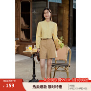 茵曼（INMAN）2025年春季女裝新款法式立領(lǐng)荷葉邊泡泡袖襯衫襯衣18236304 陽(yáng)光黃 S