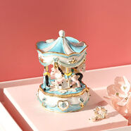 求婚皇冠首飾盒歐式創(chuàng  )意飾品收納婚禮對戒指盒子項鏈耳環(huán)禮物盒 藍色旋轉木馬搶購空盒