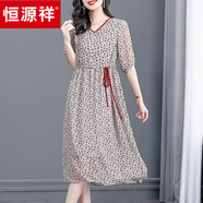 恒源祥品牌真絲連衣裙長(zhǎng)款氣質(zhì)超仙真品100桑蠶絲媽媽長(zhǎng)裙桑蠶絲 官方旗艦灰色 M 95-105斤