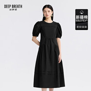 深呼吸DEEP BREATH女裝圓領(lǐng)泡泡袖高腰壓褶蛋糕長(cháng)裙擺連衣裙A500521 黑 XL (5)