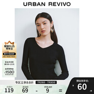 UR秋季新款女裝簡(jiǎn)約基礎(chǔ)百搭休閑修身V領(lǐng)針織衫UWB940008 正黑 S