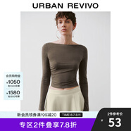 UR秋季新款女裝慵懶休閑一字領(lǐng)修身長袖T恤UWM440026 深咖棕 (建議拍大一碼) L
