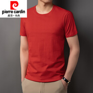 皮爾卡丹（pierre cardin）純棉短袖t恤男2025夏季新款純色純棉半袖體恤男寬松速干休閑T恤 大紅色【棉】 S 【80-100斤】