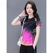 袋鼠（DAISHU）明星同款短袖短褲套裝女夏季運(yùn)動(dòng)服跑步服冰絲速干衣兩件套五分褲 玫粉 2XL(推薦125-140體重)