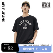 ABLE JEANS男短袖男t恤夏季復(fù)古字體百搭logo印花街頭短袖男t恤 黑色 XS