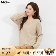 MsShe【V領(lǐng)&圓領(lǐng)】大碼女裝春裝胖mm仿兔絨紗寬松毛衣 【V領(lǐng)】燕麥色現(xiàn)貨 4XL