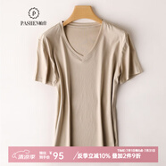 帕什 短袖女25夏季新款T恤V領(lǐng)上衣14色可選100%絲光棉打底 NF-V 米駝色V領(lǐng) M