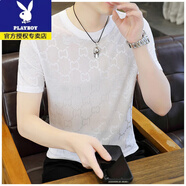 花花公子（PLAYBOY）速干圓領(lǐng)短袖t恤男夏季提花鏤空冰感透氣半袖薄款透視上衣體恤衫 白色【收藏加購優(yōu)先發(fā)貨】 XL 175推薦135-150斤